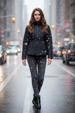 Gallery Damen Jacke schwarz gesteppt gefüttert Kragen durchgehender Reißverschluss Taschen Gr. S