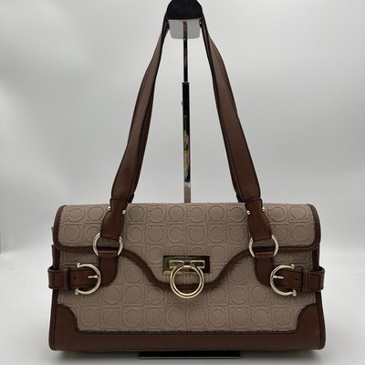 Salvatore Ferragamo Gancini embossed Handbag leather two-tone leather brown JP