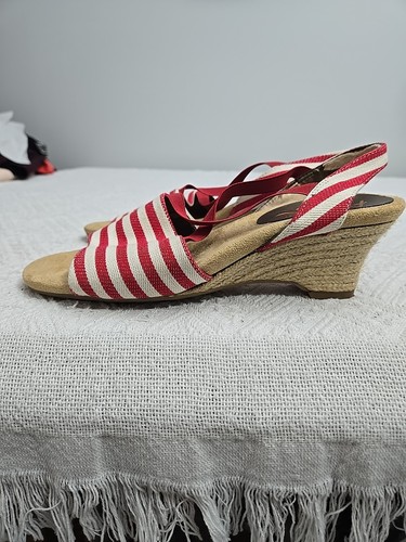 A2 Fersenstütze von Aerosoles Boyzenberry rot Streifen Keilabsatz Espadrille sand 8,5 M LESEN - Bild 9 von 11