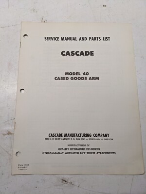 CASCADE SERVICE MANUAL PARTS LIST MODEL 40 CASED GOODS ARM