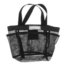 Portable Black Mesh Shower Organizer Bag with Hanging Pockets for Travel Gym