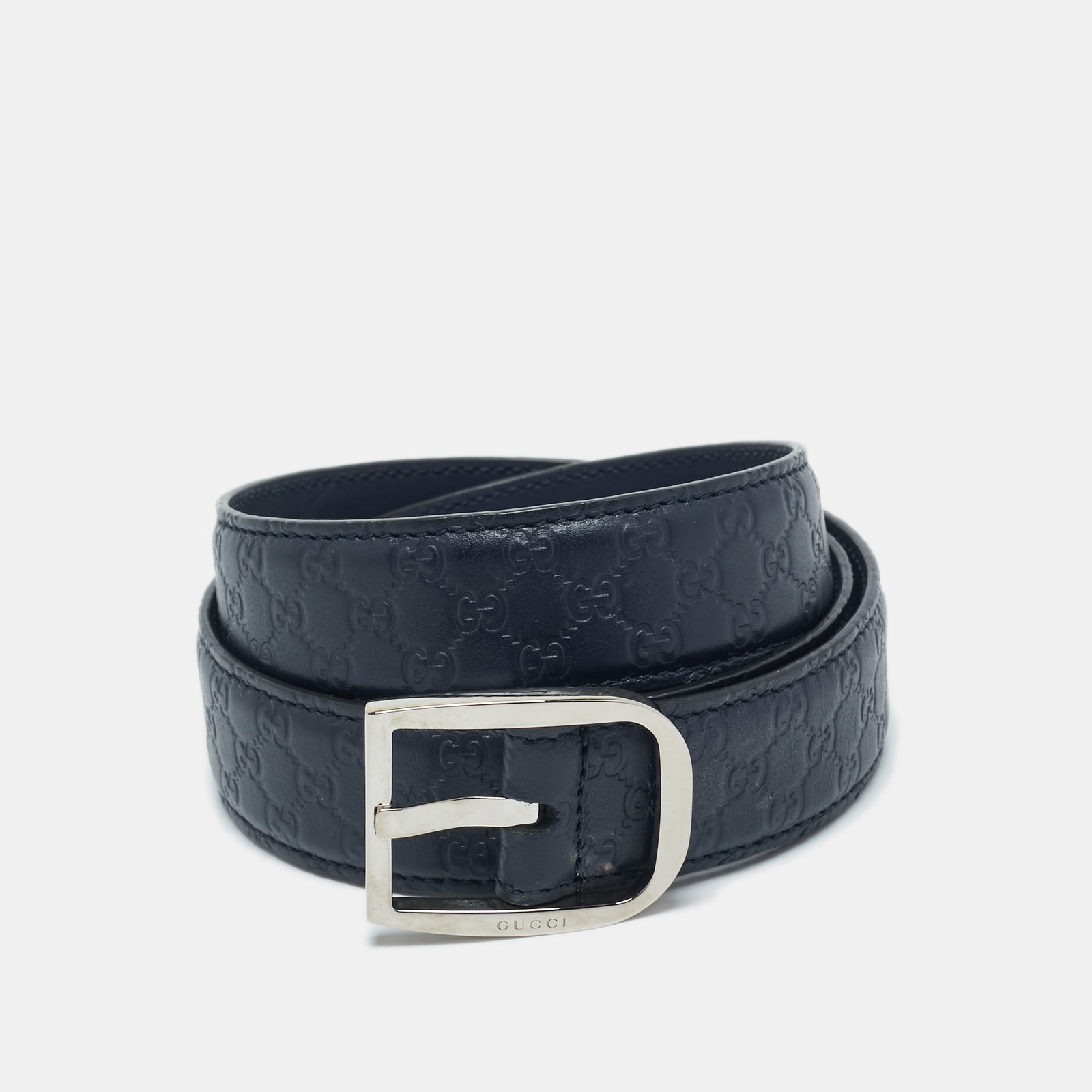 Gucci Navy Blue Microguccissima Leather Buckle Belt 85cm