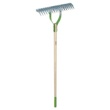 Ames Landscaping Rake 54" Adjustable Coated Steel 19-Tines Long Wood Handle Bow