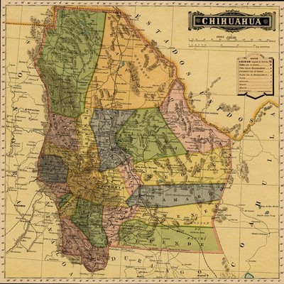 Vintage Maps - Chihuahua Mexico - Art Print on Paper or Canvas