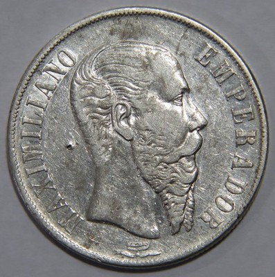 MEXICO 1866 1 PESO EMPIRE OF MAXIMILIAN SILVER WORLD COIN