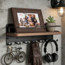 Schlüsselleiste Holz Schlüsselboard mit Ablage Schlüsselbrett Holz mit 7 Haken