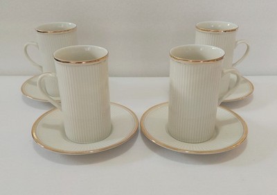 Fitz Floyd Irish Coffee Cup Saucer 6 Oz Classique d'Or White Ivory Gold Set Of 4