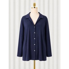 New Chico's Travelers Slinky Jacket Size 2 Large Navy Blue Syd LS Gala Button Up