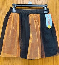 Kids Costume Skirt Mesh Orange Black Halloween Cheerleader, Size M 7-8 , New