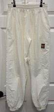 Vintage 80s Surf Style White Track Windbreaker Drawstring Pants Size M