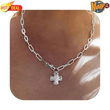 Chunky Cross Necklace for Women Trendy 14K Silver Layered Statement Cross