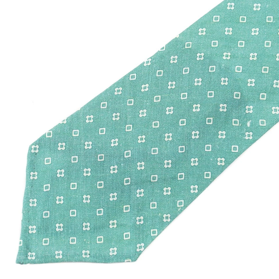 Cesare Attolini Napoli зеленый и белый жаккардовый принт экстра тонкий шерстяной галстук новый с Ярлыками - Изображение 2 из 4