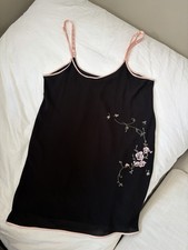 Vintage Oscar de la Renta Pink Label Slip Dress Black Floral Embroidered M/Large