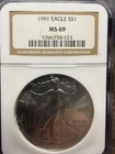 1991 American Silver Eagle $1 NGC MS69 Early Date 1 oz .999 Silver Coin