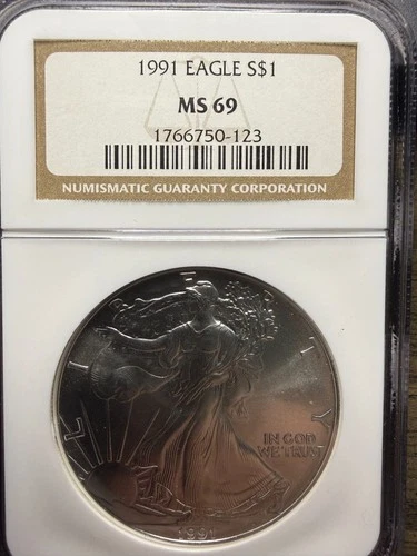 1991 American Silver Eagle $1 NGC MS69 Early Date 1 oz .999 Silver Coin