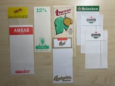 8 alte einzelne Bierblock- / Aufschreibzettel Ausl. (Radost,  Topvar, Ambar...)