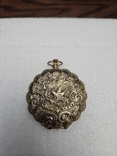 Orologio da tasca Max Factor polvere specchio compatto allodola dorata uccellino anni 50 con puff