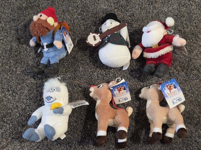 Set of 6 Rudolph Red-Nosed Reindeer & Island of Misfit Toys Plush  6" Ornaments