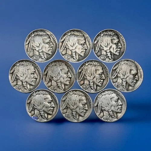 Ten 10 FULL MIXED DATE Buffalo Nickels!