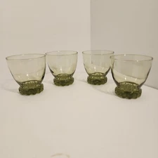 Vintage Avocado Green Libbey Sonnet Rocks Drinking Glasses 4 MCM Ruffled Daisy