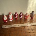 6 Antique Vintage Christmas Rosbro ?  Plastic Santa Toys Ornaments 1 Milk Glass