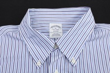 Brooks Brothers Regent Blue White Striped Shirt Men  s Size XL L/S Button Up