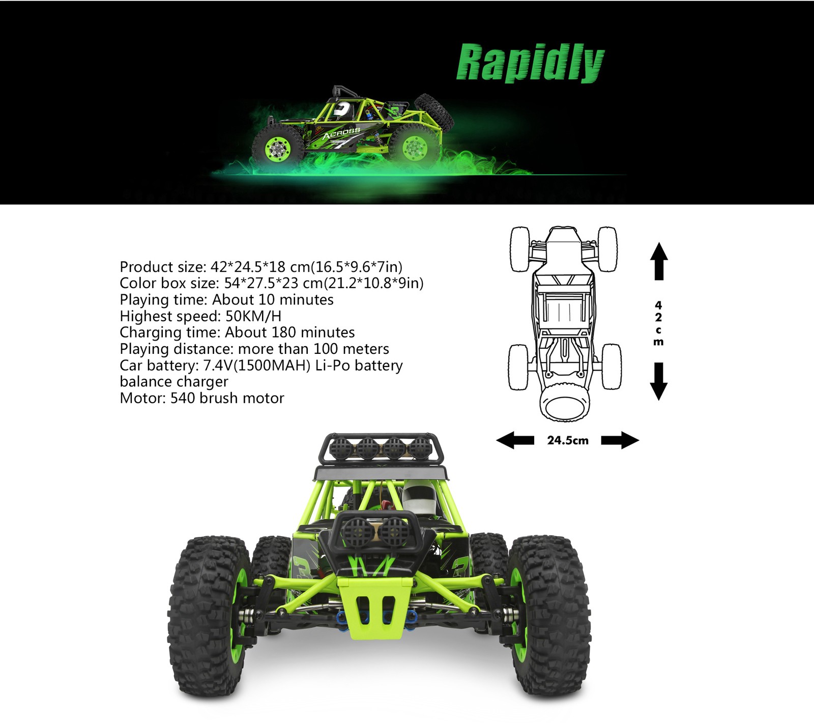🚀Wltoys 12427 1/12 Scale 2.4G 4WD Electric Brushed Crawler RTR RC Car Gift