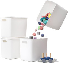 Plastic Storage Baskets Bins Boxes with Lids,Container White Storage Organizer