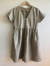 Madewell Linen-Blend Alexandra Button Front Mini Dress Size Medium Olive Green