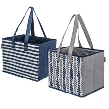 2-Pack Reusable Foldable Grocery Bags with Reinforced Bottoms Shopping Totes