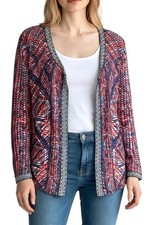 Nic Zoe Women's Open Linen Cardigan Long Sleeve Lightweight Sz S Multi Printed