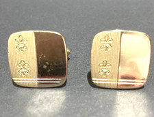 VINTAGE 1950's Square Art Deco MCM Gold Tone Fleur De Lis Cufflinks Estate Find