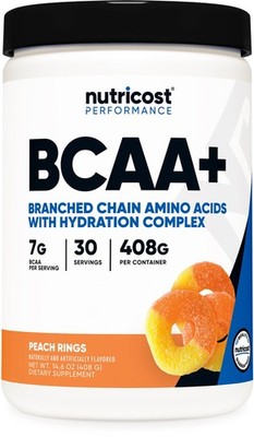Nutricost BCAA + Hydration Powder (Peach Rings) 30 13.5 Ounce (Pack of 1) 