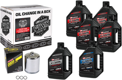 Maxima 90-119016PC Synthetic 20W-50 Oil Change Kit Chrome Filter 99-17 Twin Cam