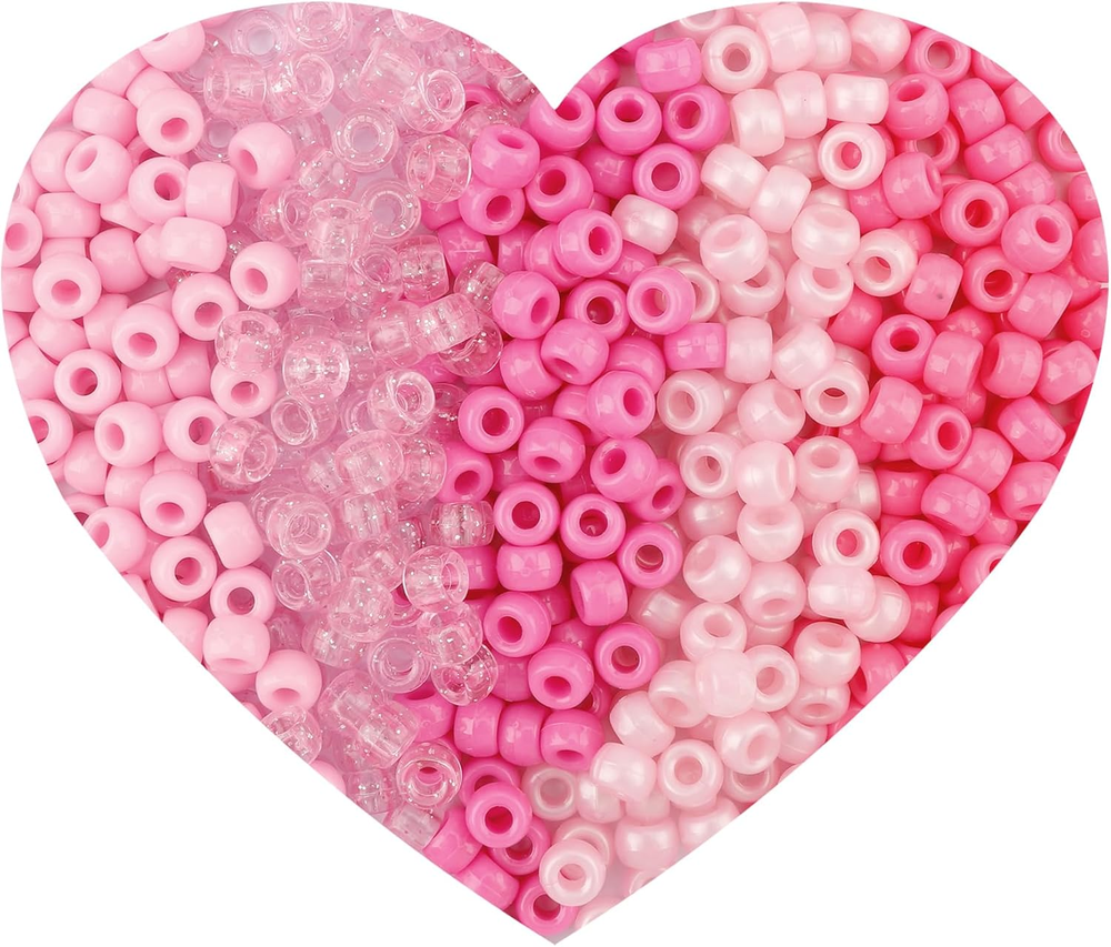 Pink Pony Beads Bulk 1100 PCS for Valentine Crafts and Jewelry Making