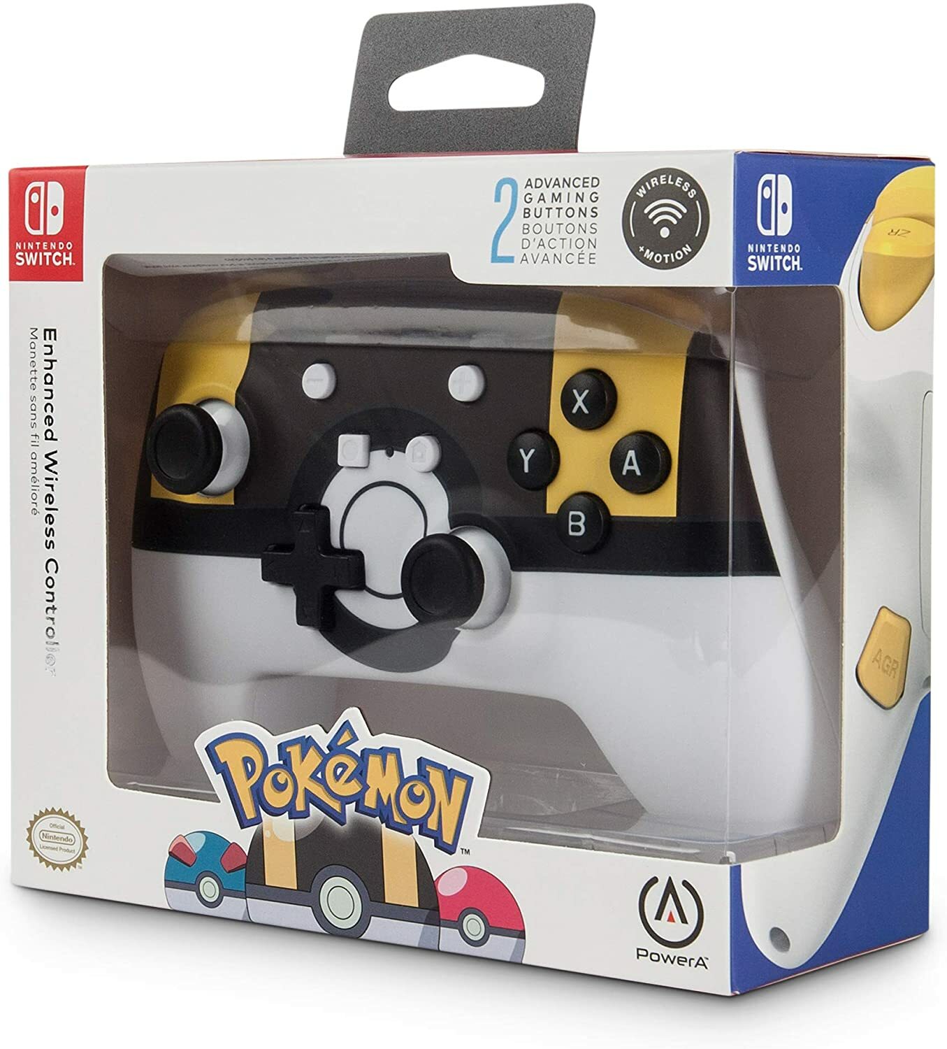 Manette sans fil Pokémon Ultra Ball pour Nintendo Switch, coloris jaune et noir