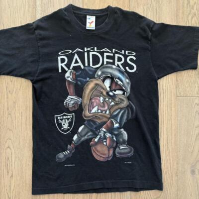 1996 Oakland Raiders Taz & Looney Tunes T-shirt Retro style black tee HN2435