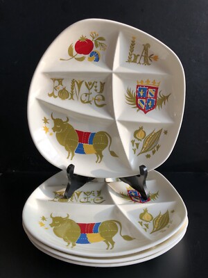 Konvolut Teller Service Fondue Vintage 1960 Design Dekor Keramik emailliert Salinen
