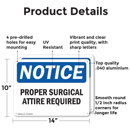(2 Pack) Proper Surgical Attire Required OSHA Notice Sign Decal Metal Plastic - 第 2/23 張圖片