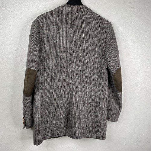 Vintage Levis Blazer Men's Gray Sz 42 L Wool Herringbone Elbow Patches Academia - Picture 3 of 16