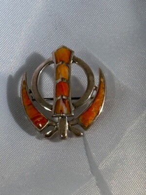 Adi Shakti - Sterling Silver Pin - Orange Stone - Beautiful