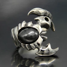 Men's Retro Tribal Scorpion Black Oval CZ Stainless Steel Ring Scorpio Band