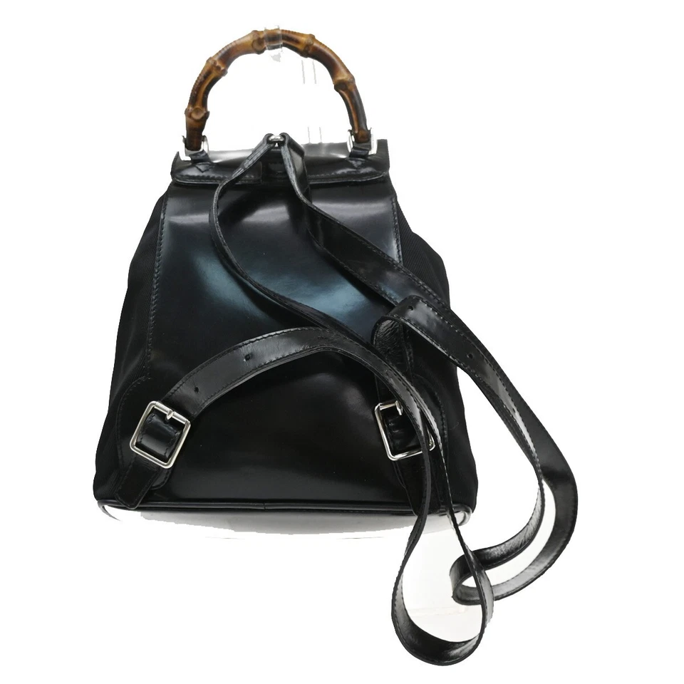 GUCCI Logo Bambú Mochila Bolso Cuero Nylon Negro Italia 04EF213 Foto 3 de 4