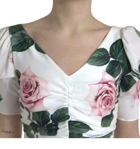 LUXURY DOLCE & GABBANA SILK WHITE TROPICAL ROSE DRESS PARTY FLORAL 46IT UK14 XL - Picture 4 of 8