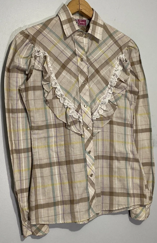 Blusa Camisa Vintage Años 80 Camafeo Rosa Pequeña Pradera Encaje Western Ama de Casa Hippie Foto 3 de 4