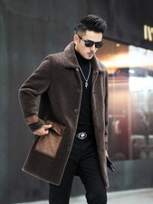 Haining Pelliccia Giacca Pelle Pecora Cappotto Cesoia Uomo Parka Pelle di Pecora Medio Lungo