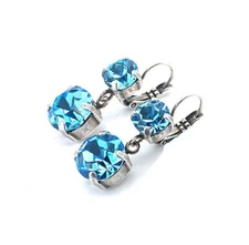 Earrings By Mariana My Treasures Coll. Dangling Aquamarine Swarovski Crystals