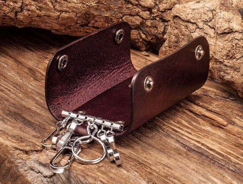 C75 Brown Mens Punk Vintage Leather Key Rings Holder Keychain Key Case For Women - Picture 7 of 12