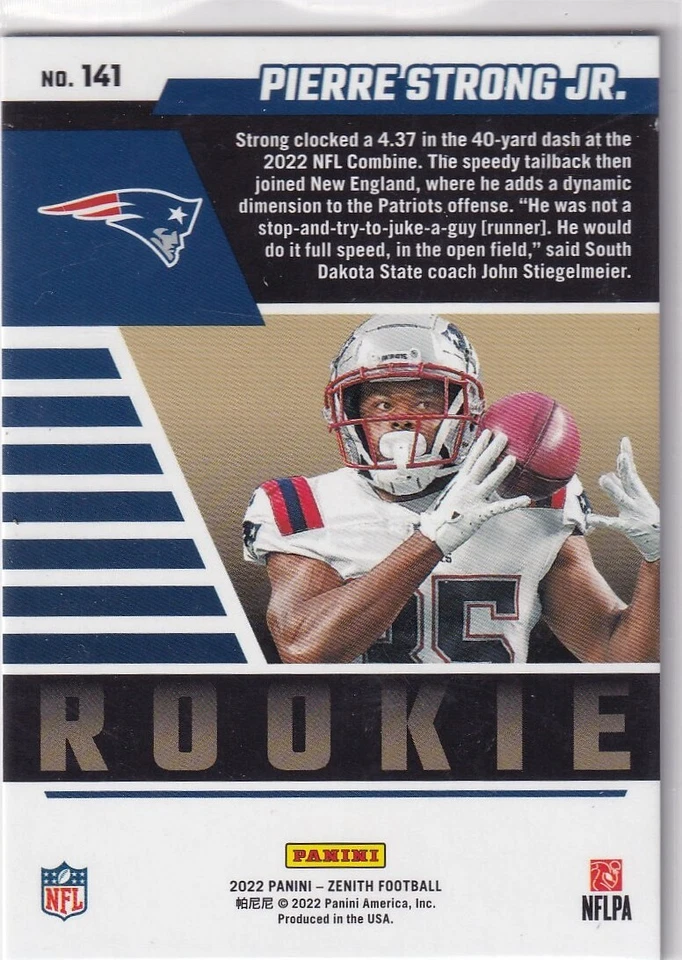 2022 Zenith Pierre Strong Jr. #141 RC Artist Proof Silver /50 Patriots - Image 2 of 2