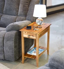 Solid Acacia End Table Natural Brown Wood 1-Drawer Individual Accent Rectangle